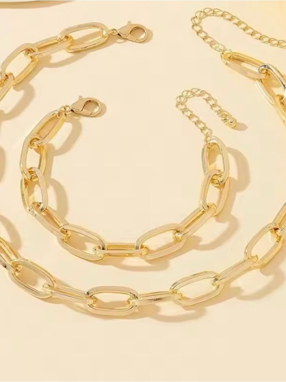 Gold Link Chain Necklace Bracelet Set Chunky Statement Jewelry
